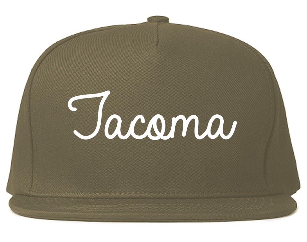 Tacoma Washington WA Script Mens Snapback Hat Grey