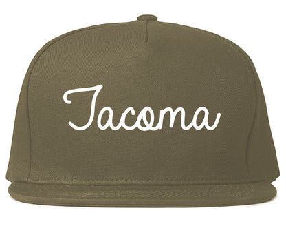 Tacoma Washington WA Script Mens Snapback Hat Grey