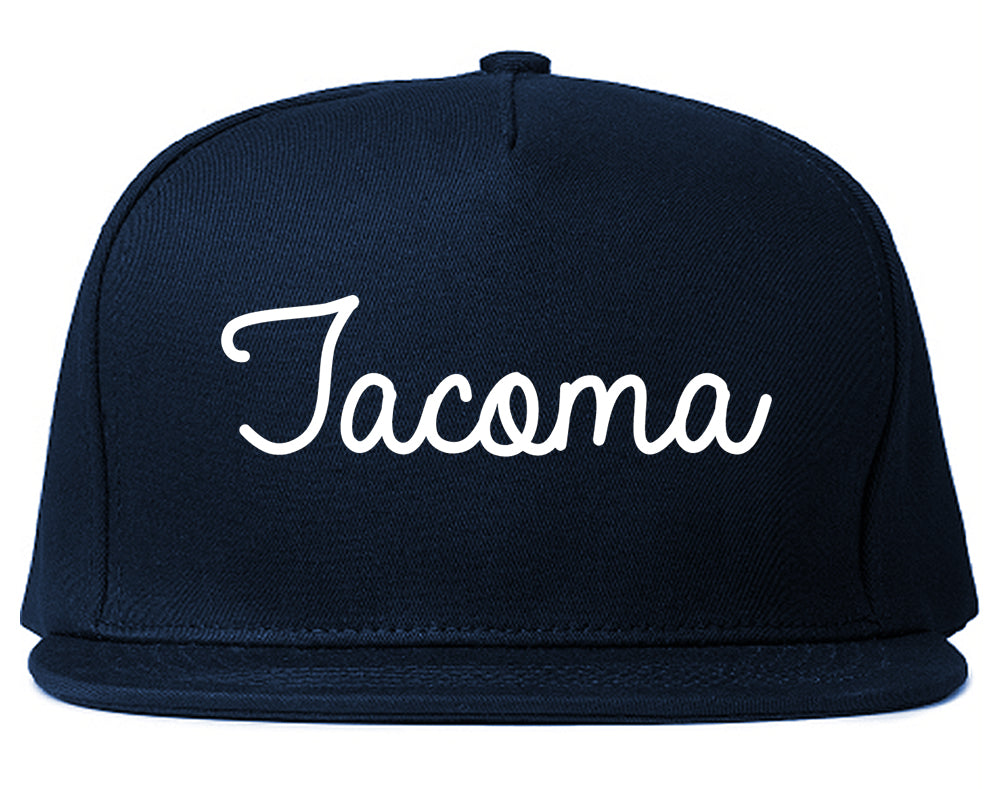 Tacoma Washington WA Script Mens Snapback Hat Navy Blue