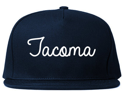 Tacoma Washington WA Script Mens Snapback Hat Navy Blue