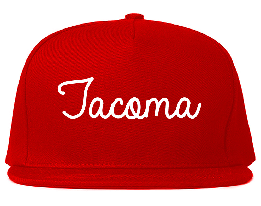 Tacoma Washington WA Script Mens Snapback Hat Red