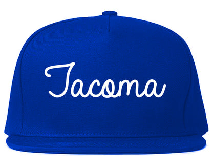Tacoma Washington WA Script Mens Snapback Hat Royal Blue