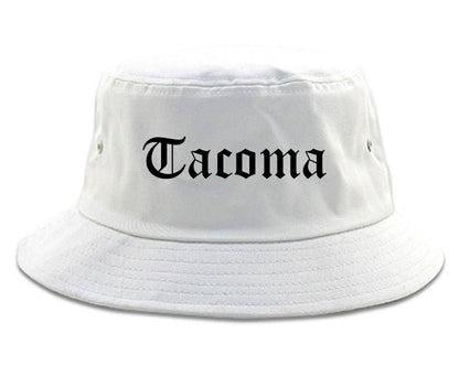 Tacoma Washington WA Old English Mens Bucket Hat White