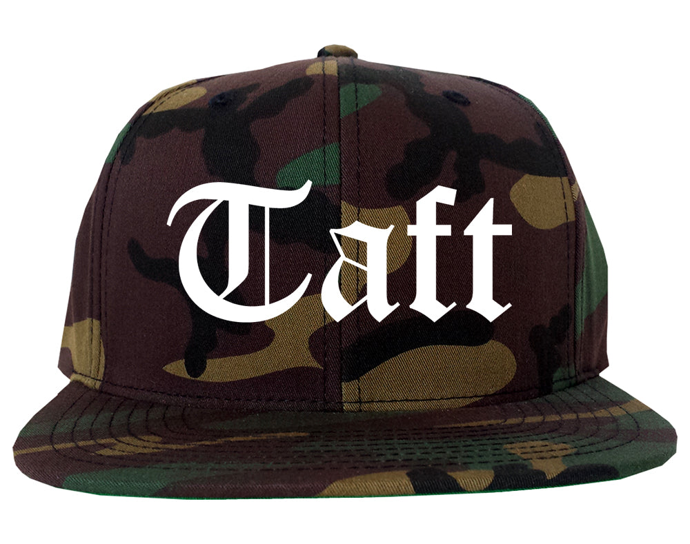 Taft California CA Old English Mens Snapback Hat Army Camo