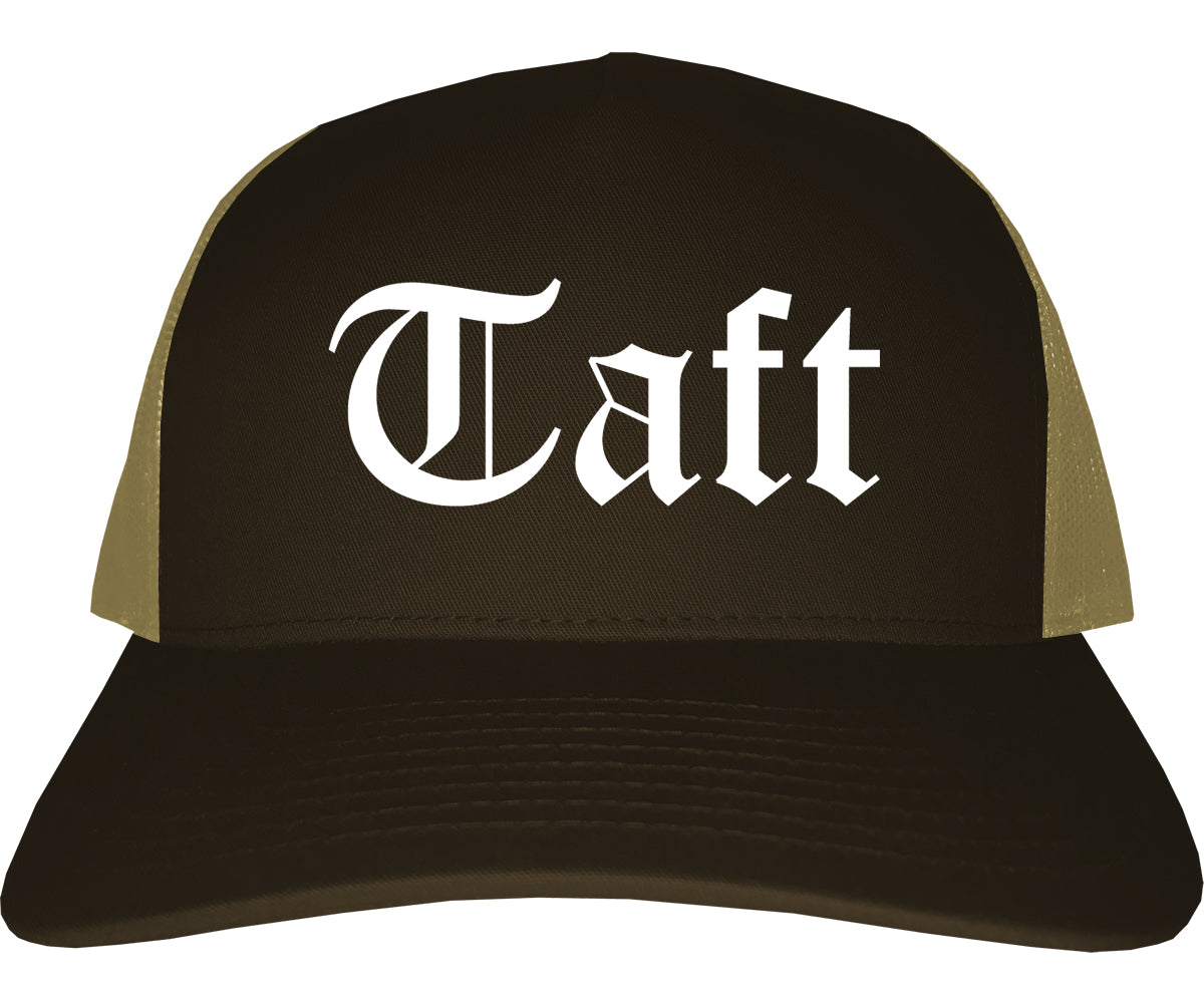 Taft California CA Old English Mens Trucker Hat Cap Brown