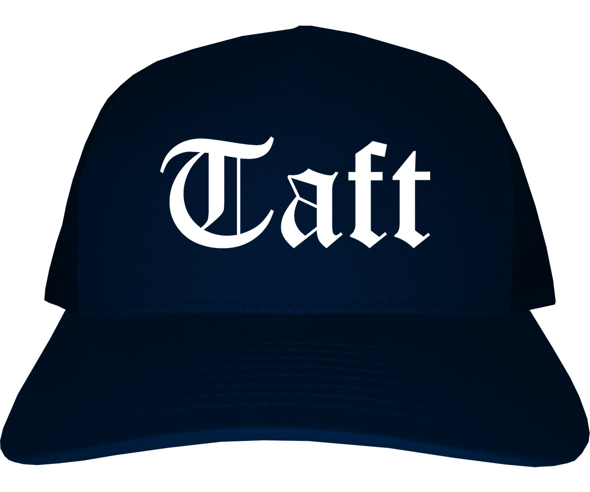 Taft California CA Old English Mens Trucker Hat Cap Navy Blue