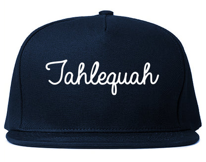 Tahlequah Oklahoma OK Script Mens Snapback Hat Navy Blue