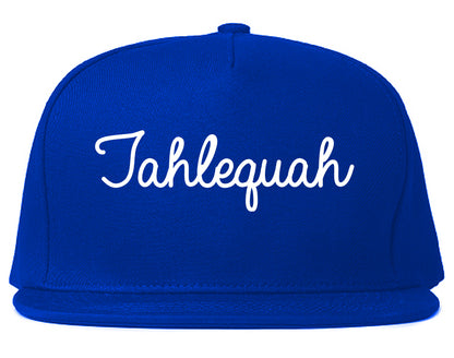 Tahlequah Oklahoma OK Script Mens Snapback Hat Royal Blue