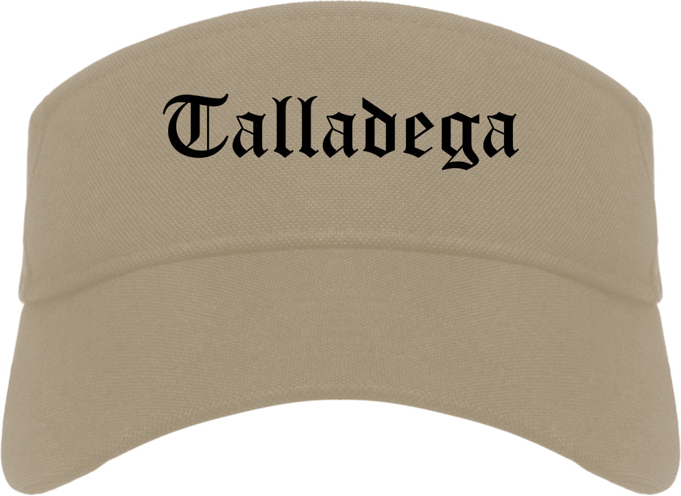 Talladega Alabama AL Old English Mens Visor Cap Hat Khaki
