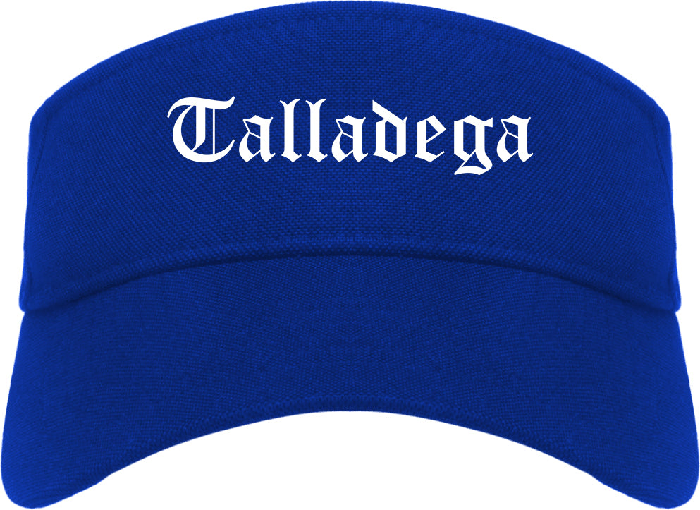 Talladega Alabama AL Old English Mens Visor Cap Hat Royal Blue