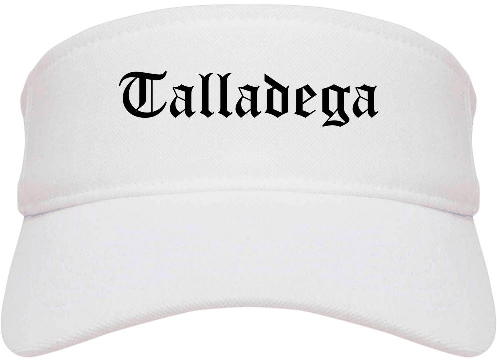 Talladega Alabama AL Old English Mens Visor Cap Hat White
