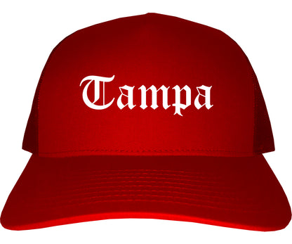 Tampa Florida FL Old English Mens Trucker Hat Cap Red