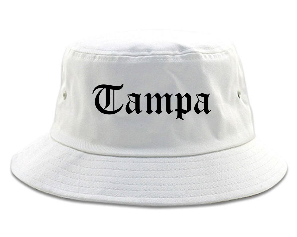 Tampa Florida FL Old English Mens Bucket Hat White