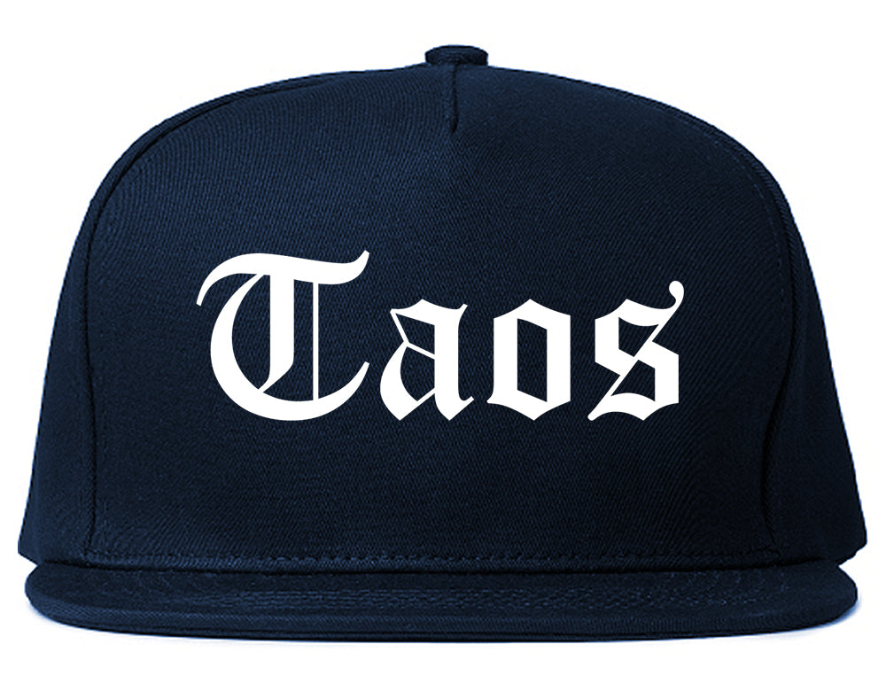 Taos New Mexico NM Old English Mens Snapback Hat Navy Blue