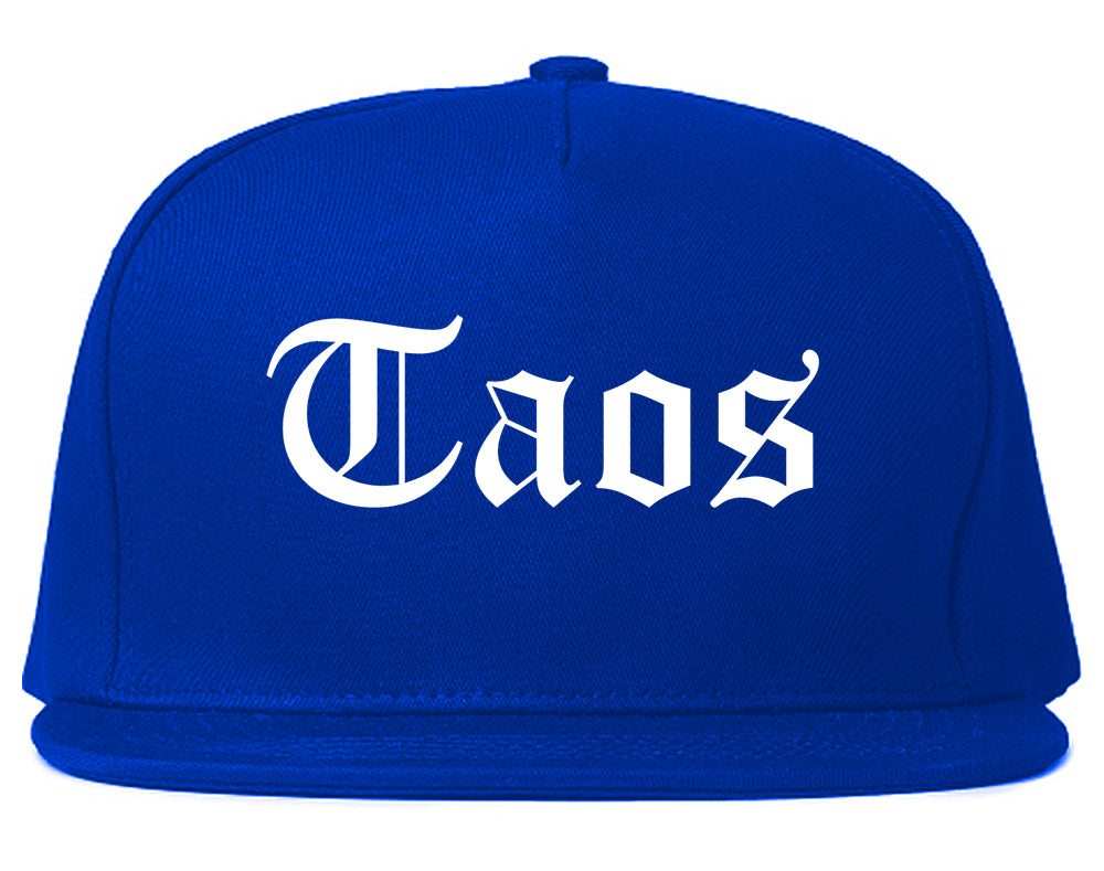 Taos New Mexico NM Old English Mens Snapback Hat Royal Blue