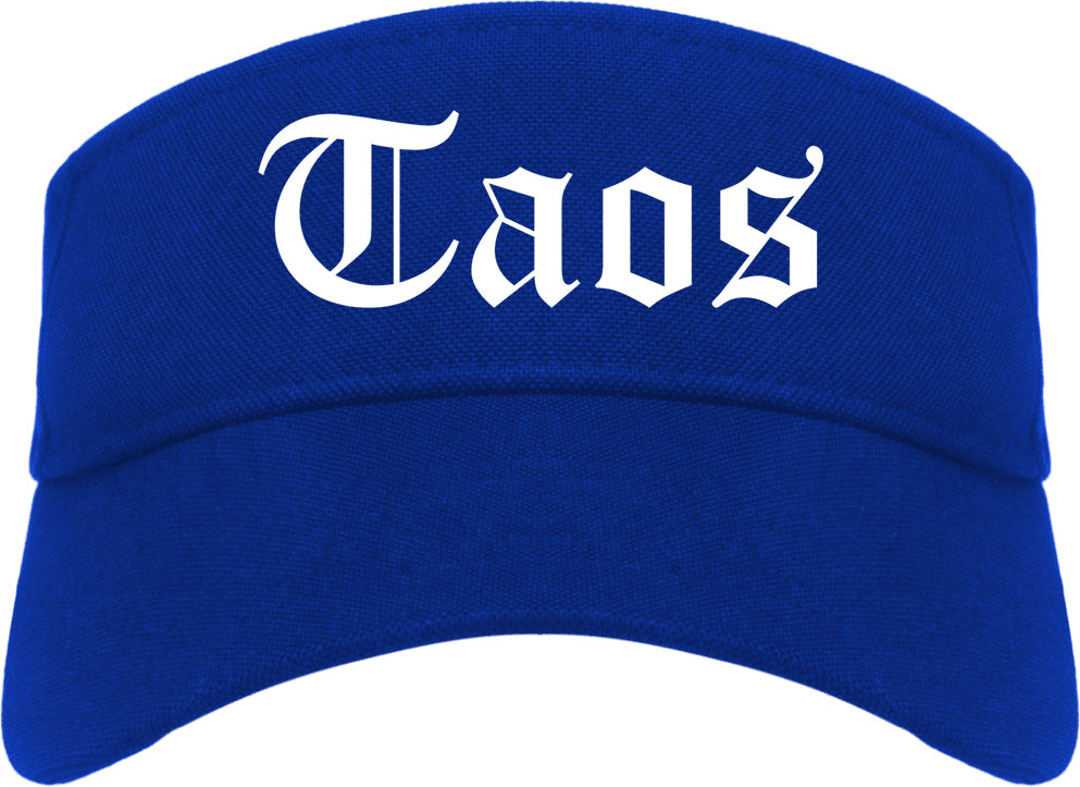 Taos New Mexico NM Old English Mens Visor Cap Hat Royal Blue