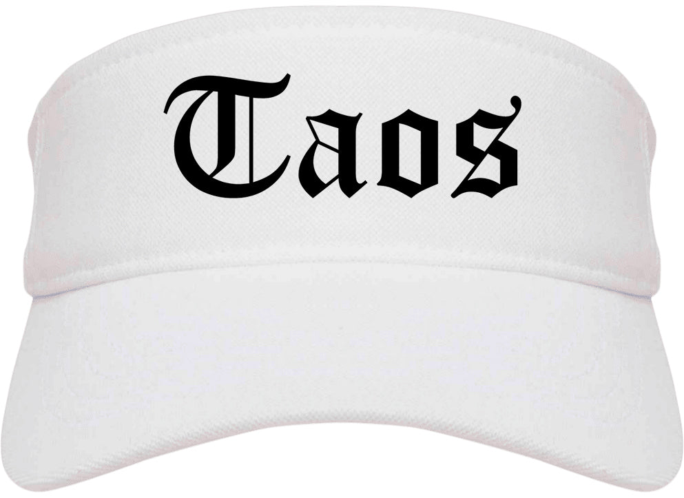 Taos New Mexico NM Old English Mens Visor Cap Hat White