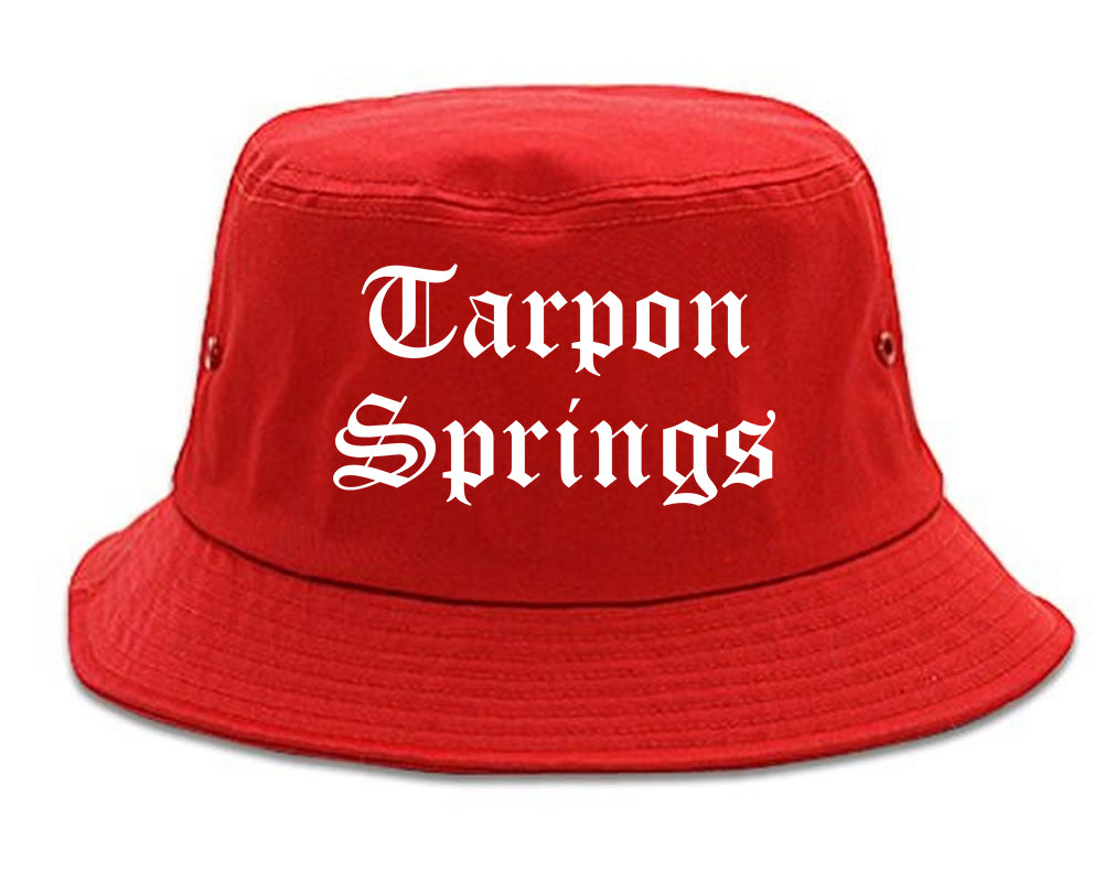 Tarpon Springs Florida FL Old English Mens Bucket Hat Red