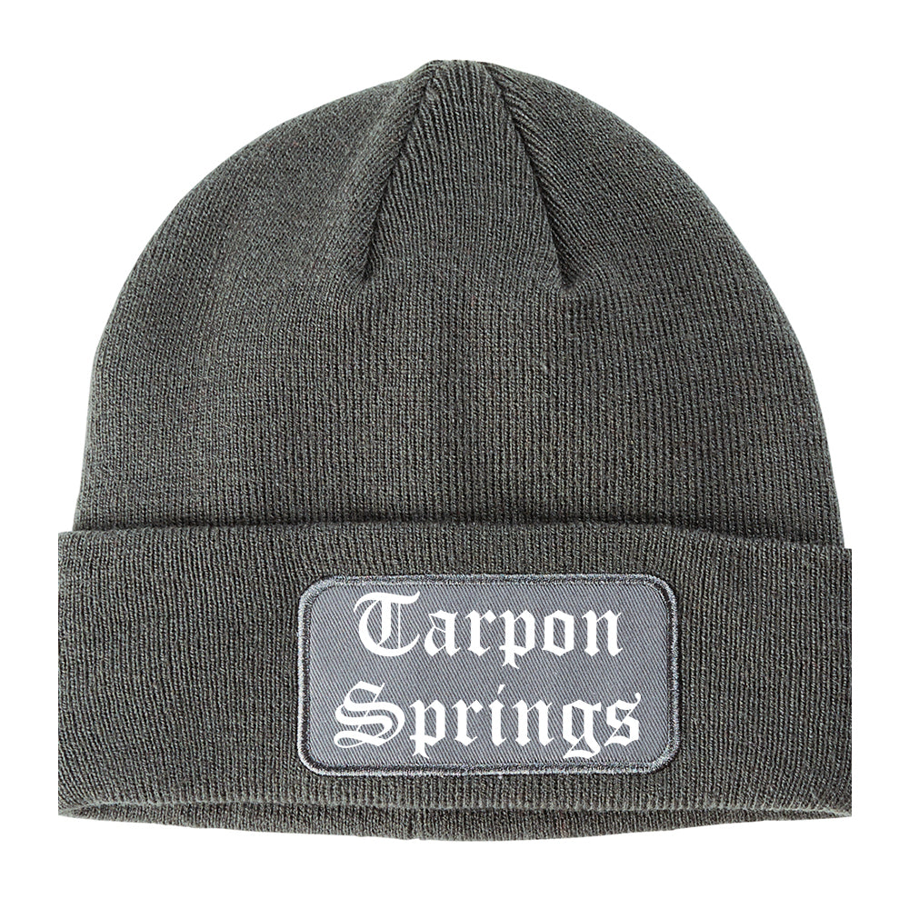 Tarpon Springs Florida FL Old English Mens Knit Beanie Hat Cap Grey