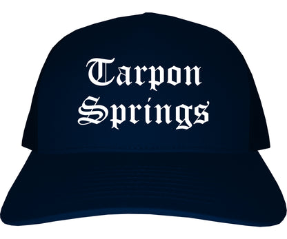 Tarpon Springs Florida FL Old English Mens Trucker Hat Cap Navy Blue