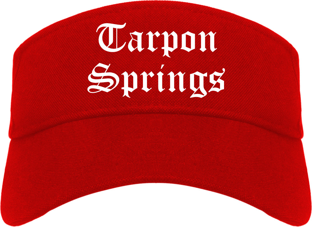 Tarpon Springs Florida FL Old English Mens Visor Cap Hat Red
