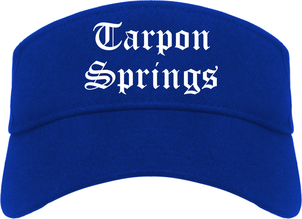 Tarpon Springs Florida FL Old English Mens Visor Cap Hat Royal Blue