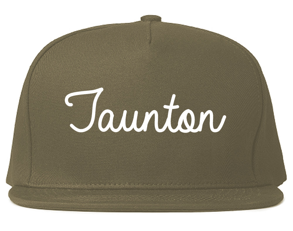 Taunton Massachusetts MA Script Mens Snapback Hat Grey