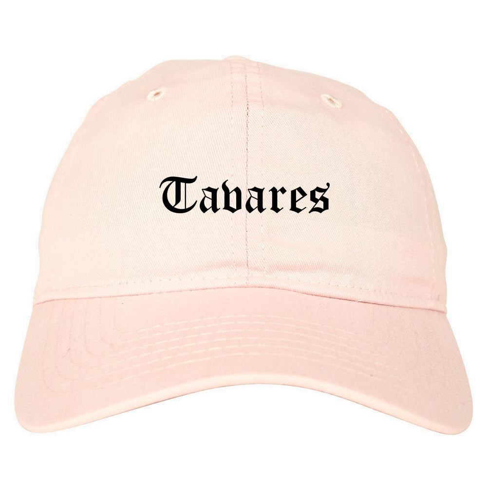 Tavares Florida FL Old English Mens Dad Hat Baseball Cap Pink