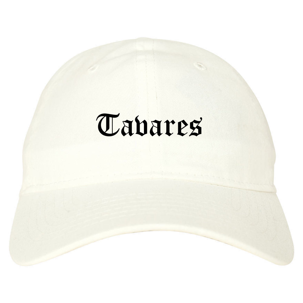 Tavares Florida FL Old English Mens Dad Hat Baseball Cap White