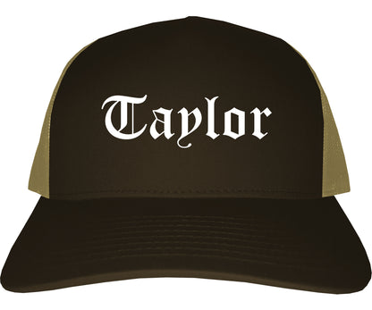 Taylor Michigan MI Old English Mens Trucker Hat Cap Brown