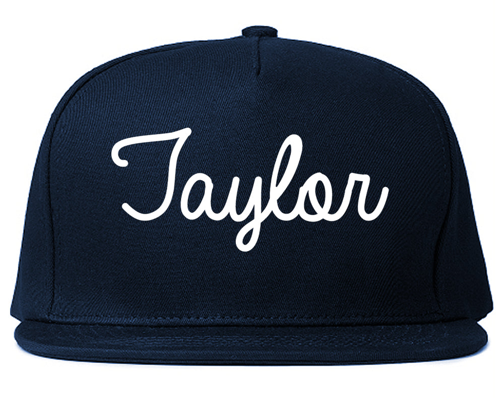 Taylor Michigan MI Script Mens Snapback Hat Navy Blue