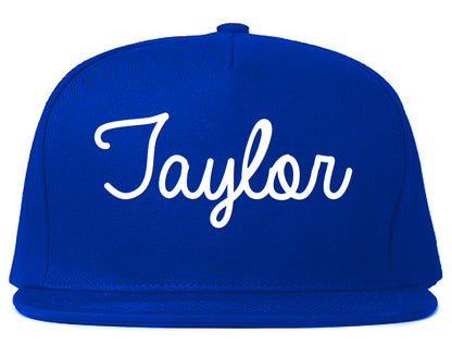 Taylor Michigan MI Script Mens Snapback Hat Royal Blue