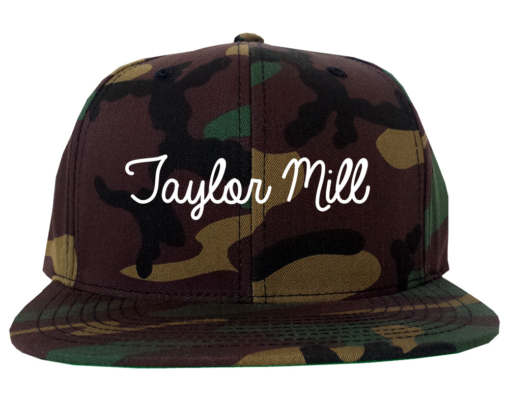 Taylor Mill Kentucky KY Script Mens Snapback Hat Army Camo