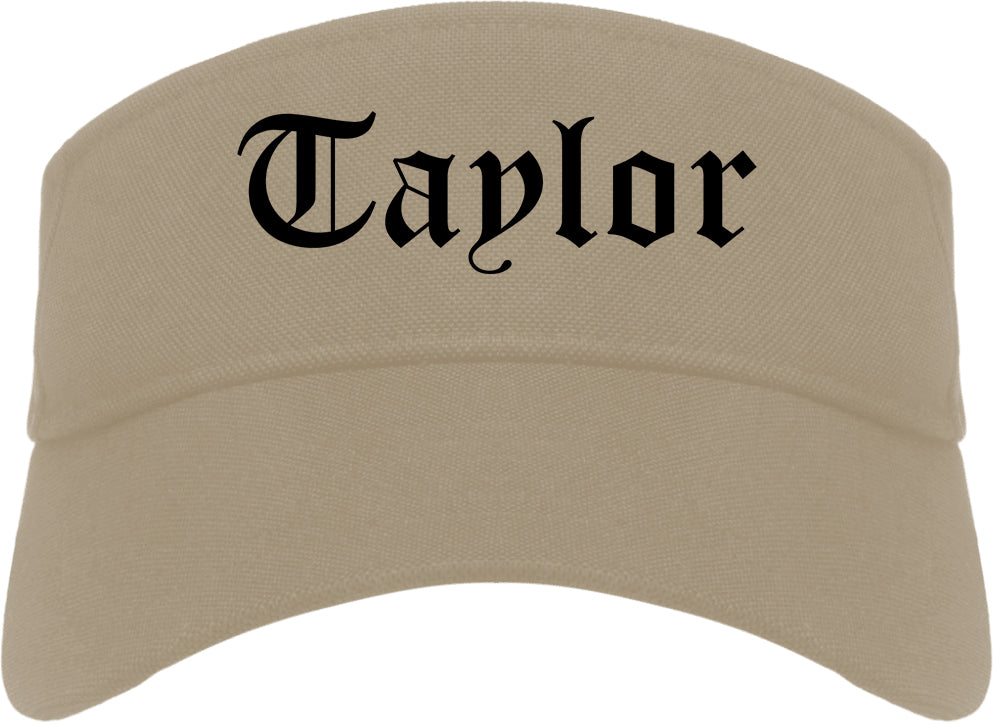 Taylor Texas TX Old English Mens Visor Cap Hat Khaki