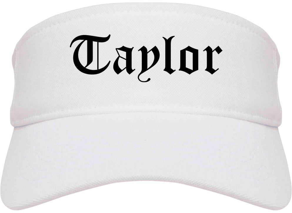 Taylor Texas TX Old English Mens Visor Cap Hat White