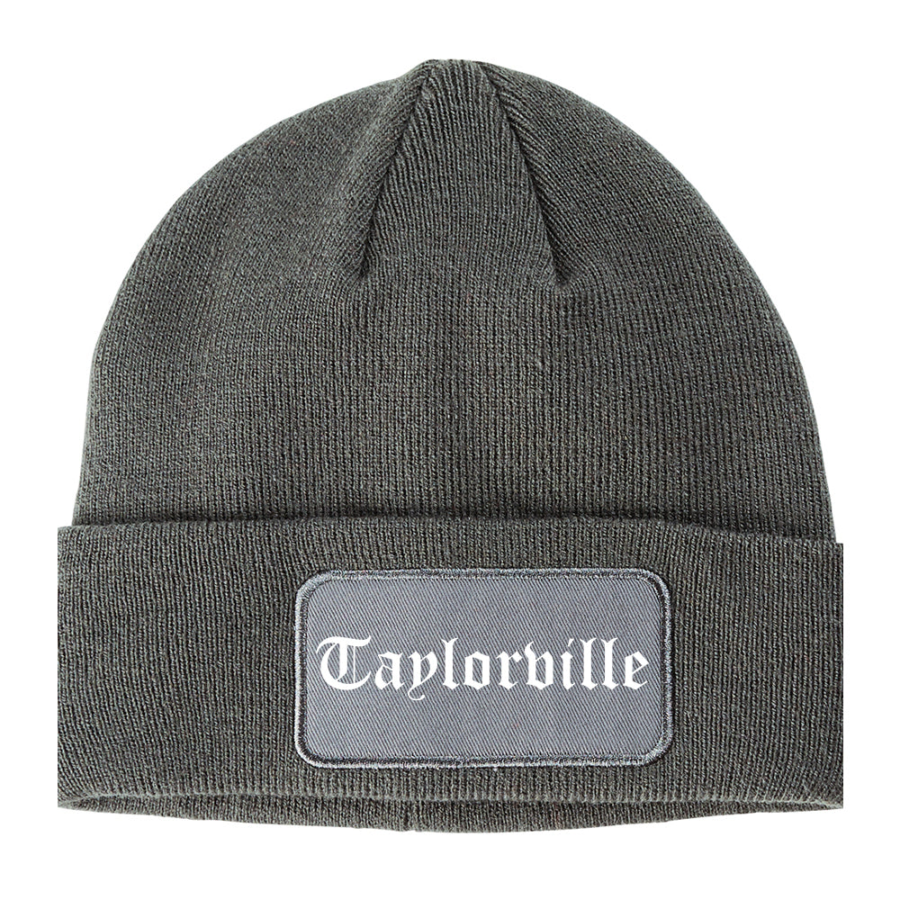 Taylorville Illinois IL Old English Mens Knit Beanie Hat Cap Grey