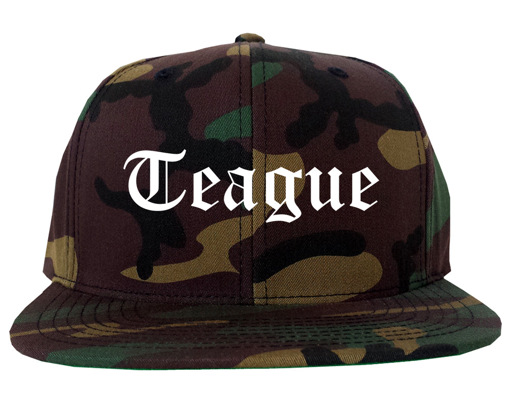 Teague Texas TX Old English Mens Snapback Hat Army Camo
