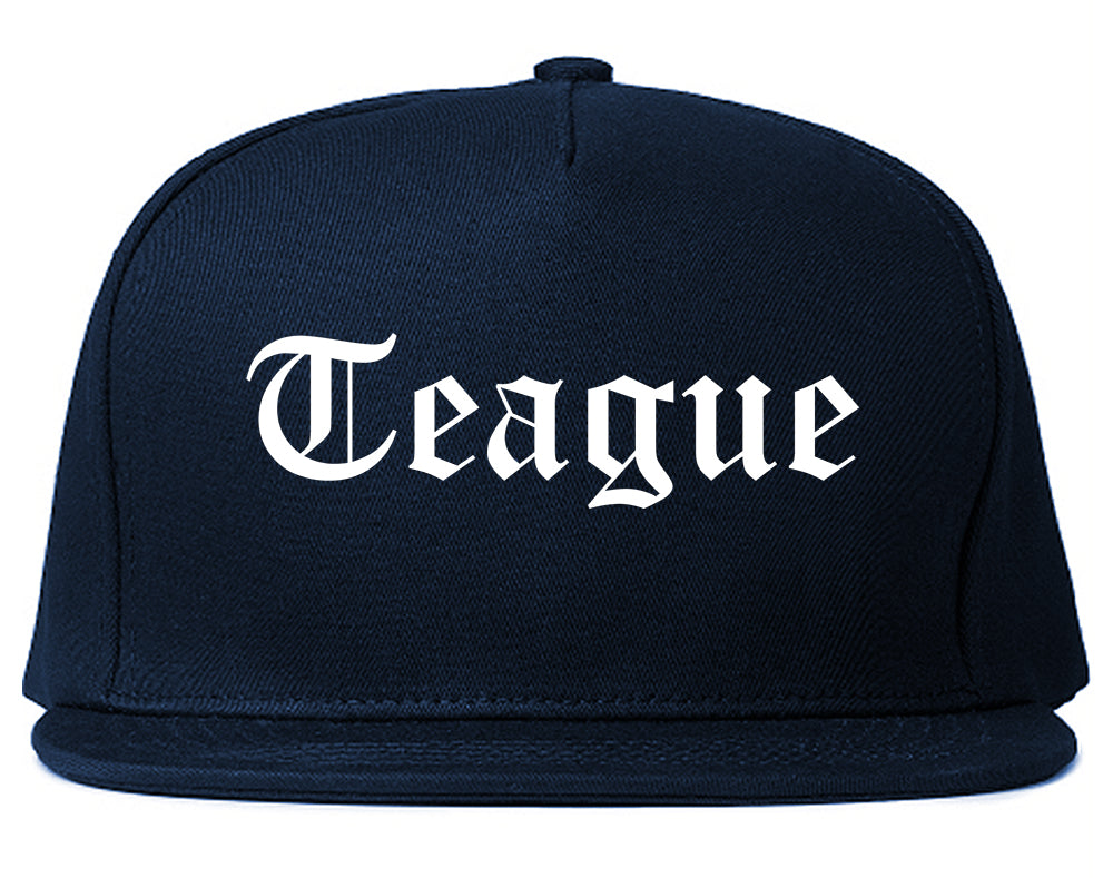 Teague Texas TX Old English Mens Snapback Hat Navy Blue