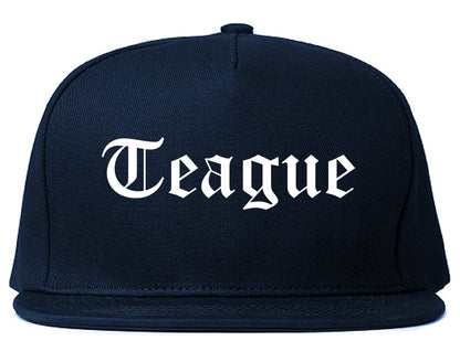 Teague Texas TX Old English Mens Snapback Hat Navy Blue