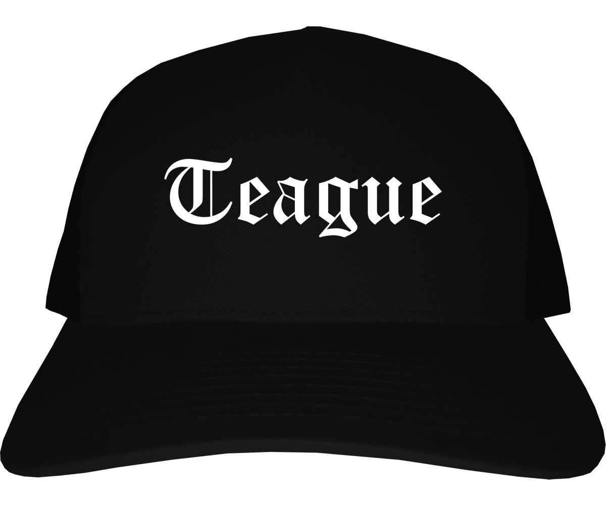 Teague Texas TX Old English Mens Trucker Hat Cap Black