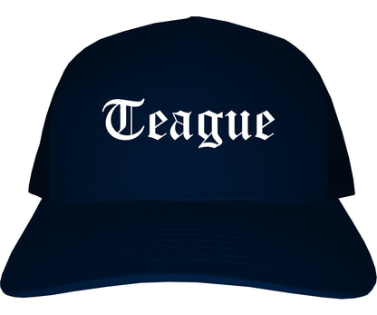 Teague Texas TX Old English Mens Trucker Hat Cap Navy Blue