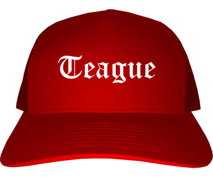 Teague Texas TX Old English Mens Trucker Hat Cap Red