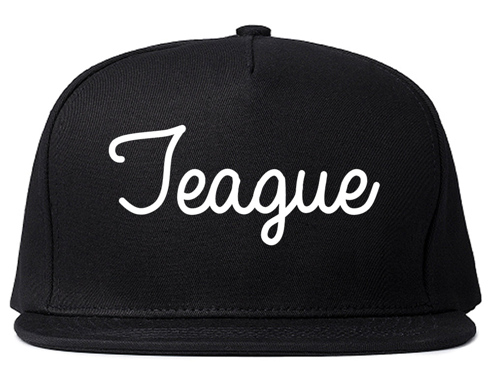 Teague Texas TX Script Mens Snapback Hat Black