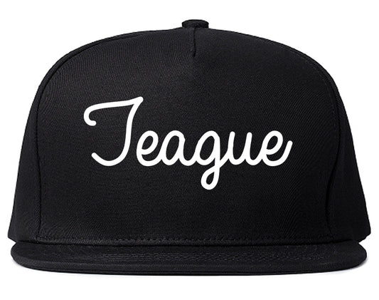 Teague Texas TX Script Mens Snapback Hat Black