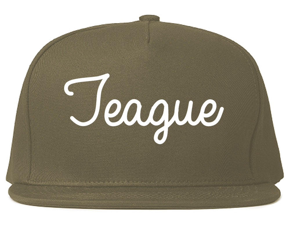 Teague Texas TX Script Mens Snapback Hat Grey