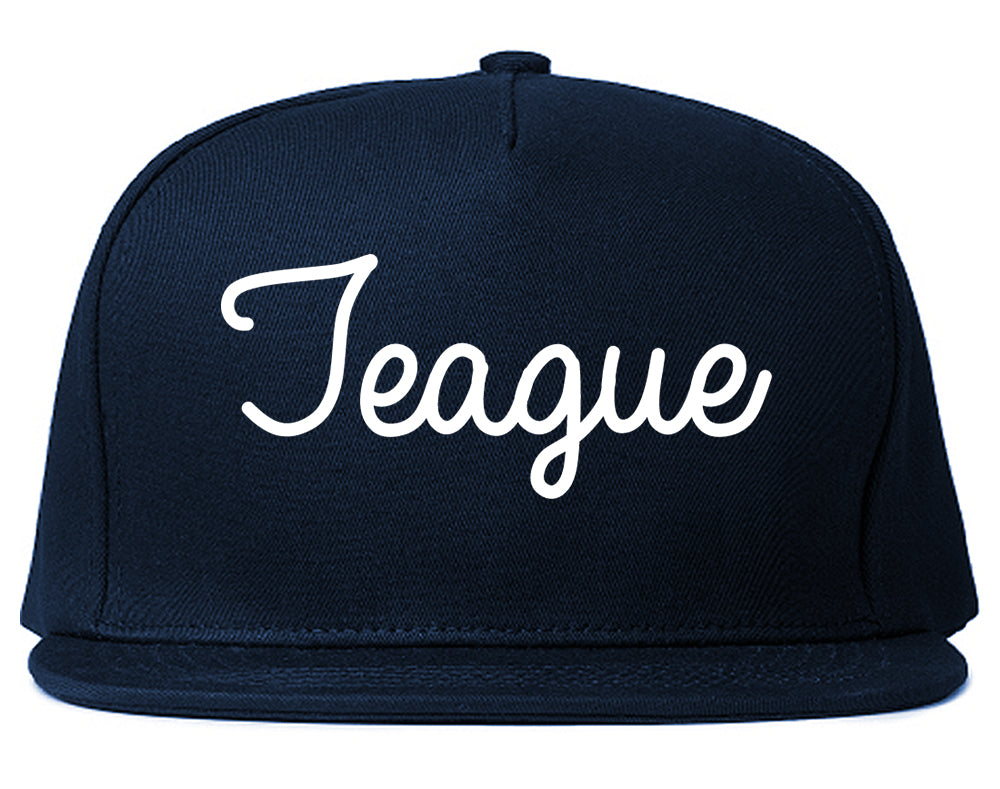 Teague Texas TX Script Mens Snapback Hat Navy Blue