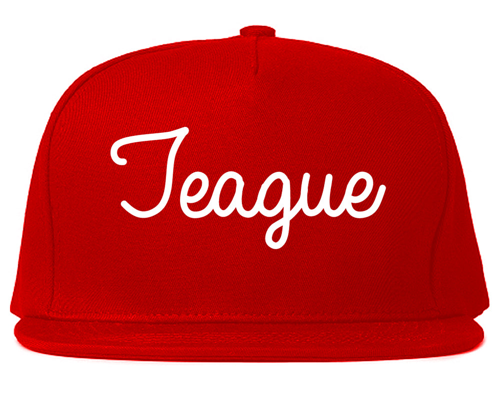 Teague Texas TX Script Mens Snapback Hat Red
