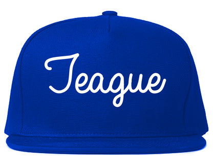 Teague Texas TX Script Mens Snapback Hat Royal Blue