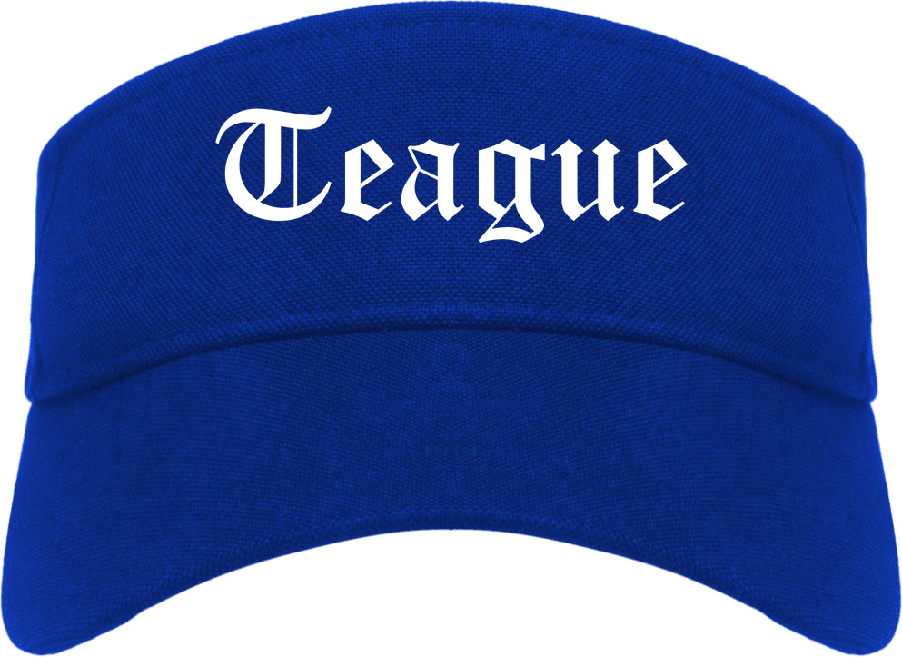 Teague Texas TX Old English Mens Visor Cap Hat Royal Blue