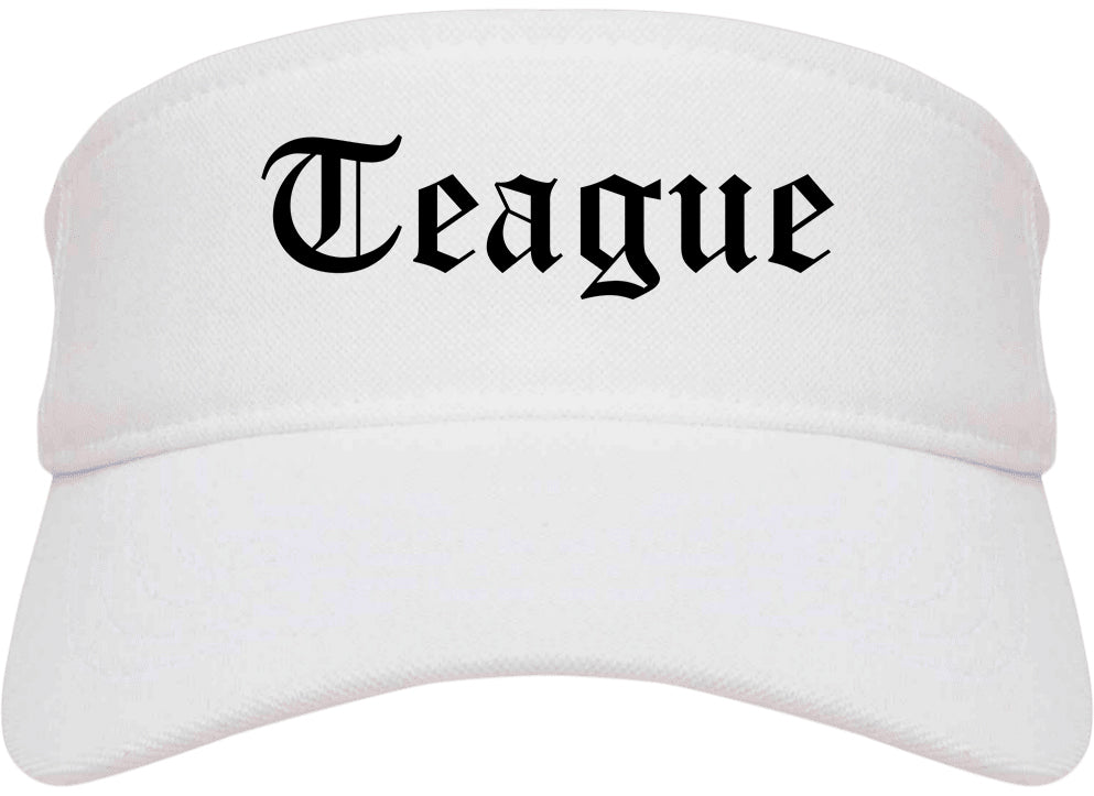 Teague Texas TX Old English Mens Visor Cap Hat White